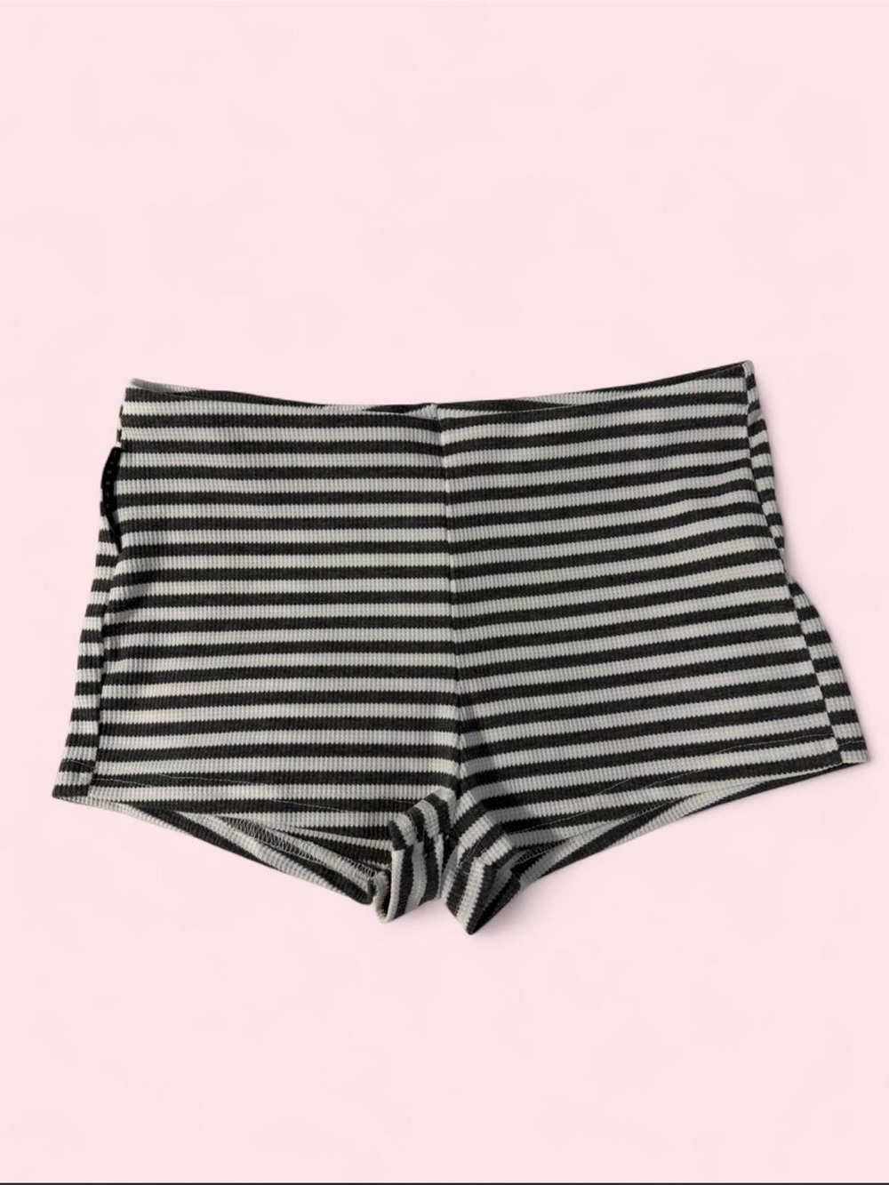 Striped Knit High-Waist Shorts - Grey & White